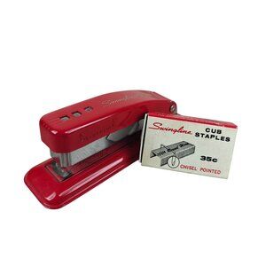 Vintage Red Swingline Cub Stapler & Staples Set 50s Retro MCM Desk Decor